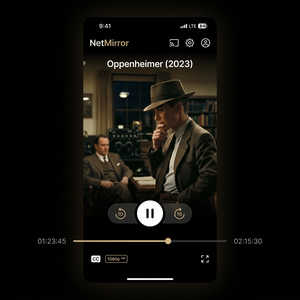 NetMirror Video Player Interface with quality controls